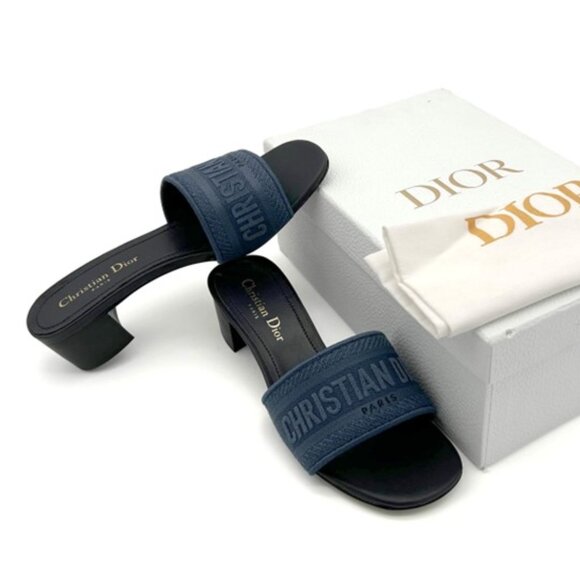 NIB-Christian Dior Dway Heeled Slide - Deep Blue - Sz 39/8.5 - Picture 5 of 6